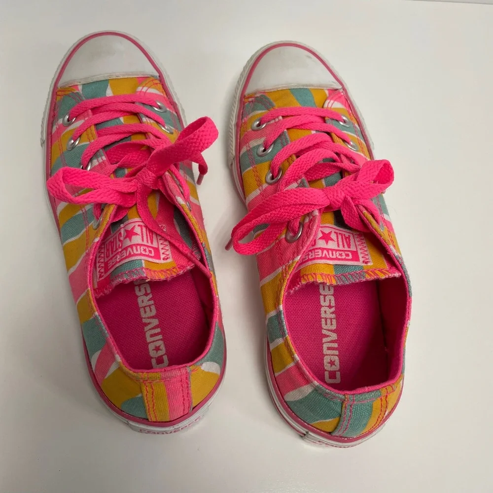 Converse All Star Rainbow Stripe Sneakers 139590F Neon Pink Teal Multi Size 6‎